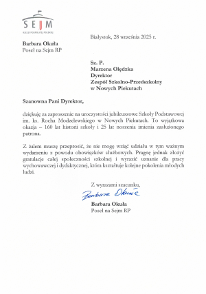 Zdjęcie do artykułu List pani Barbary Okuły, posłanki Rzeczypospolitej Polskiej