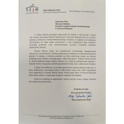 Życzenia od pani Alicji Łepkowskiej-Gołaś, poseł na Sejm Rzeczypospolitej Polskiej