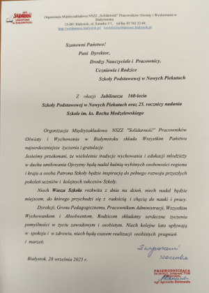 Zdjęcie do artykułu List od Agnieszki Rzeszowskiej, przewodniczącej NSZZ 
